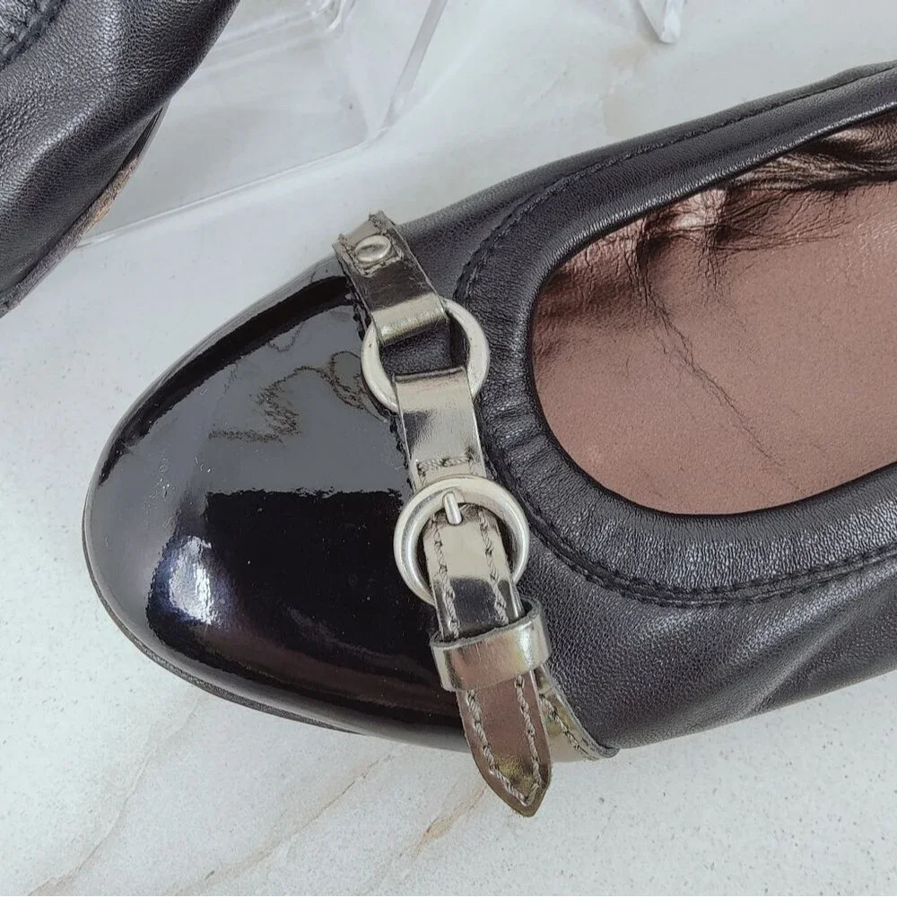 AGL Attilio Giusti Leombruni Black Patent Leather Cap Toe Ballet Flats, 9.5